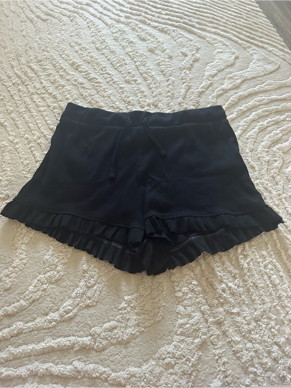 Zara Black Ruffle Trim Lounge Shorts